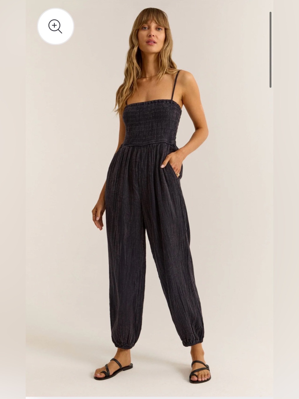 Z Supply Santos Smocked Gauze Black Jumpsuit Size XS